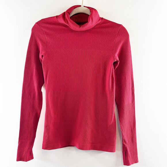Athleta Flurry Striped Long Sleeve Thumbhole Turtleneck Base Layer Top Red XS - Picture 2 of 7